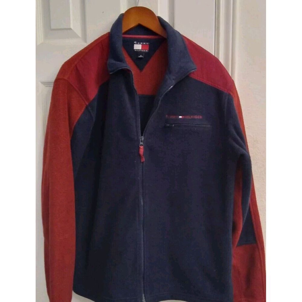 Tommy Hilfiger Red & Black Fleece Full‎ Zip Jacket Men's Size Medium